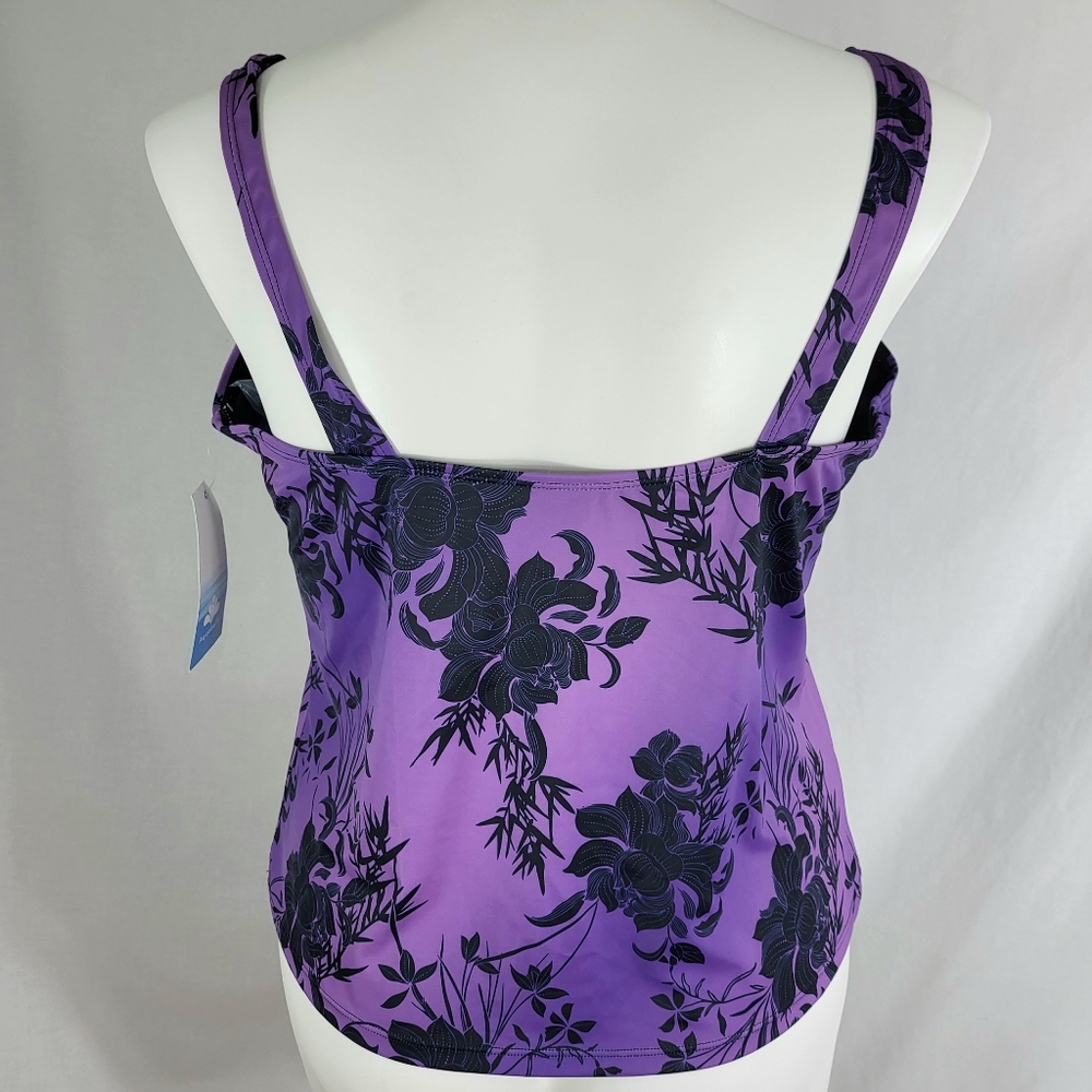 Swimsuits For All Aquabelle Tankini TOP Womens Size 20 Purple Black Floral NWT - Picture 3 of 14